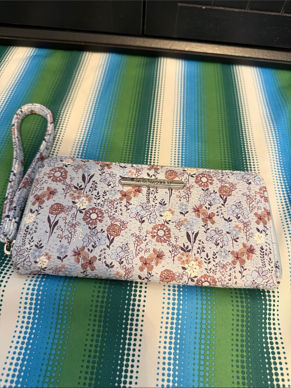 Steve Madden Light Blue Floral Wristlet Clutch